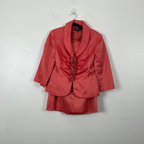 Adrianna Papell Occasion two piece skirt suit satin look front hook closure 8 - Picture 1 of 10